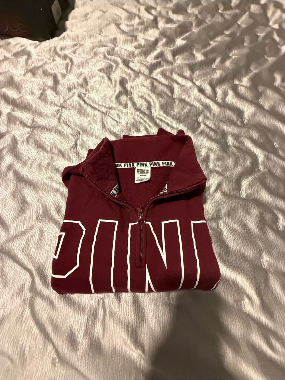 PINK Victoria's Secret Maroon Half-Zip Sweatshirt with White Logo